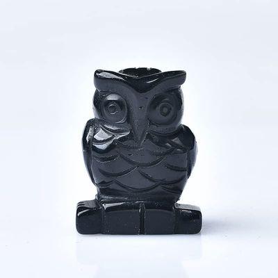 1PC Natural Owl Figurine Gemstone Ornaments Rose Quartz Tigers Eye Crafts Hand Carved Animal Crystal Statue Home Decor DIY Gift,Obsidian