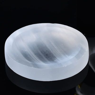 1PC 100% Natural Selenite Bowl Plate Rough Carved Quartz Crystal Grid Fengshui Quartz Mineral for Home Decor Gift,Dark Gray
