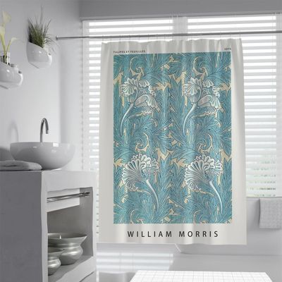BYJING Art William Morris Shower Curtain Blue Retro Pattern Shower Curtain Set for Farmhouse Bathroom Waterproof & Quick Dry 108W x 72L(in)