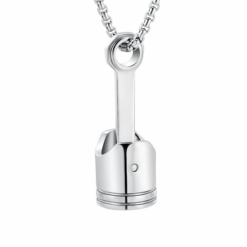 SHEIL Car Parts Keepsake Pendant 316L Stainless Steel Piston Cremation Urn Jewelry Hold Ashes for Women Men Memorial Necklace