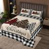 Merry Christmas Kids Bedspread Twin Size,Xmas Tree Rustic Bedding Set,Girls Boys Adults Bedroom Decor,Geometric Grid Patchwork Quilted Coverlet,Black White Stylish Bedding Quilt,2pcs,1 Pillowcase view 1