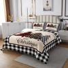 Merry Christmas Kids Bedspread Twin Size,Xmas Tree Rustic Bedding Set,Girls Boys Adults Bedroom Decor,Geometric Grid Patchwork Quilted Coverlet,Black White Stylish Bedding Quilt,2pcs,1 Pillowcase view 3