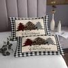 Merry Christmas Kids Bedspread Twin Size,Xmas Tree Rustic Bedding Set,Girls Boys Adults Bedroom Decor,Geometric Grid Patchwork Quilted Coverlet,Black White Stylish Bedding Quilt,2pcs,1 Pillowcase view 4