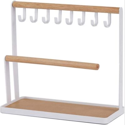 YQBUER Wooden Jewelry Organizer Holder Rack with Hooks Shelf Hanging Earrings Necklaces Bracelets Storage Accessories
