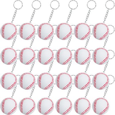 24 Pack Mini Baseball Stress Ball Keychains - Sports Ball Keychains, Party Bag Gift Fillers for Boys & Girls (Baseball)