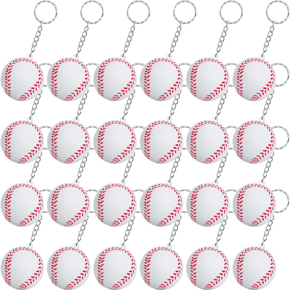 24 Pack Mini Baseball Stress Ball Keychains - Sports Ball Keychains, Party Bag Gift Fillers for Boys & Girls (Baseball)