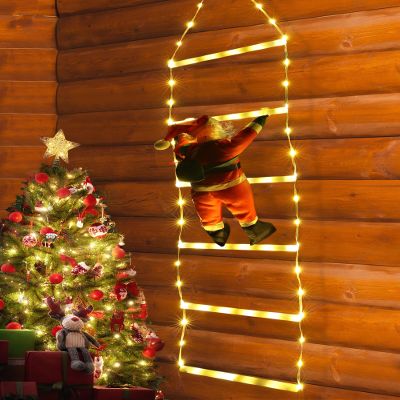 Joedoes Christmas Decorations LED Ladder Lights with Climbing Santa Claus, 2.5ft Indoor Christmas Decorative Lights - 8 Modes Xmas Lights Tree for Home Holiday Wall Window Xmas Decor (Warm White)