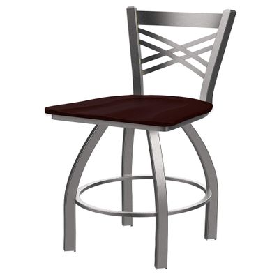 820 Catalina Stainless Steel 36" Swivel Bar Stool with Dark Cherry Oak Seat