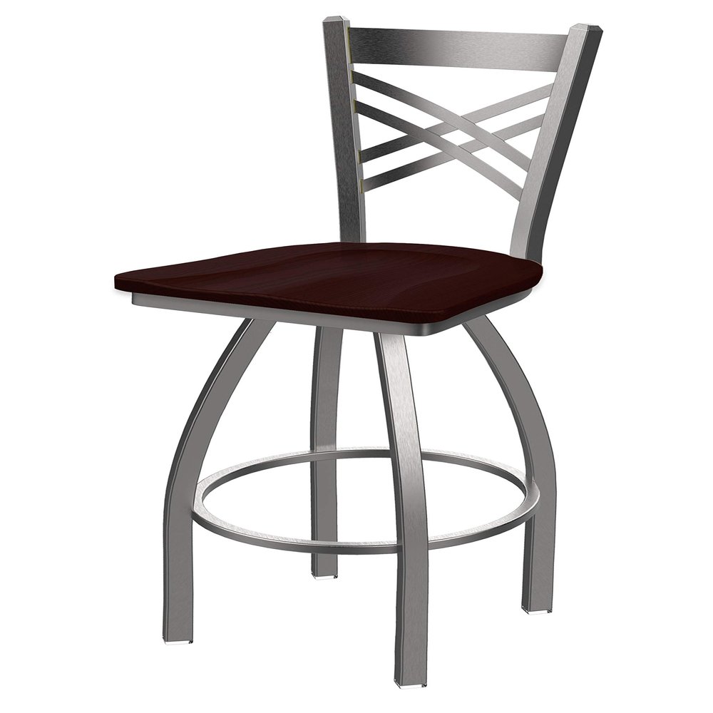 820 Catalina Stainless Steel 36" Swivel Bar Stool with Dark Cherry Oak Seat