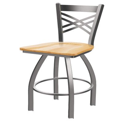 820 Catalina Stainless Steel 36" Swivel Bar Stool with Natural Oak Seat