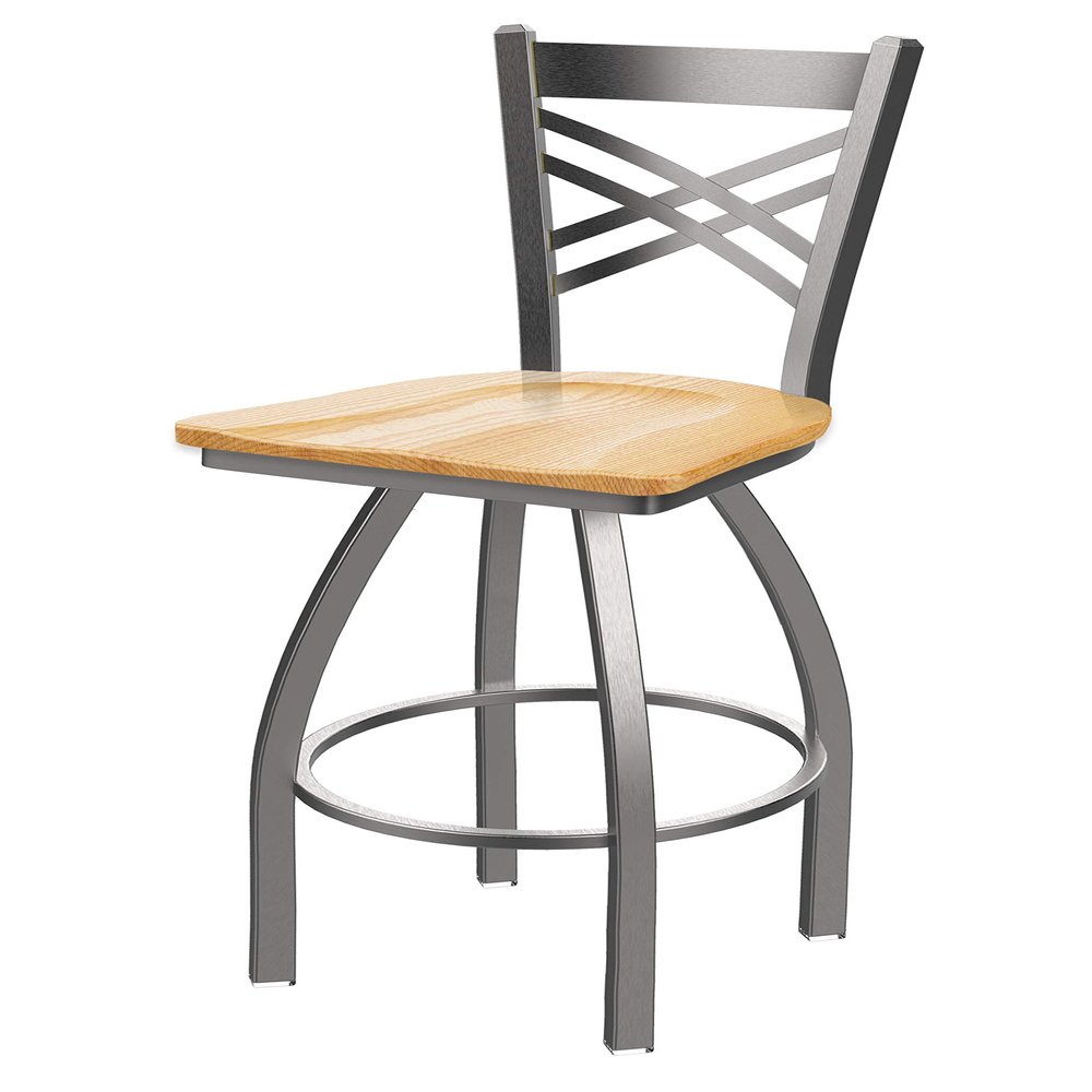 820 Catalina Stainless Steel 36" Swivel Bar Stool with Natural Oak Seat