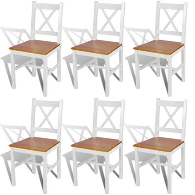 GOLINPEILO Dining Chairs 6 pcs White and Natural Pinewood, Wooden Dining Chair Set, Chair Size: 16.3" x 17.9" x 33.6" (W x D x H)
