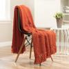 Aesthetic Super Soft 100-Percent Acrylic Knitted Blanket | Beautiful Knit Texture Design with Tassels | All Season Durable Cozy & Comfy Throw | Size: 50"W X 65"L Attractive Pretty Rust Orange Color view 2