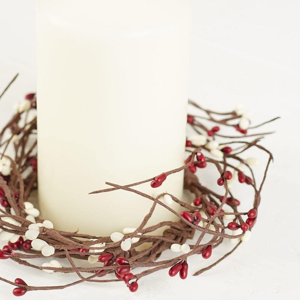 Artificial Burgundy and Cream Pip Berry Candle Rings Pack of 4 Christmas Rustic Berry Farmhouse Home Decor for Centerpiece Decorations and Small Wreaths (Size: 7" diam)