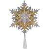 13.75" Lighted Gold and Silver Snowflake Christmas Tree Topper, Clear Lights view 1