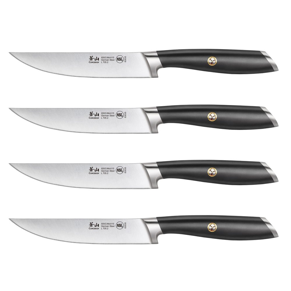 Cangshan L Series 4-Piece Fine-Edge Steak Knife Set, Forged German Steel, Black, 1026931