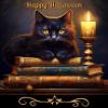 Happy Halloween Gothic Cat Deco Mesh Handmade Wreath Available in 24 inch or 28 inch diameters view 2