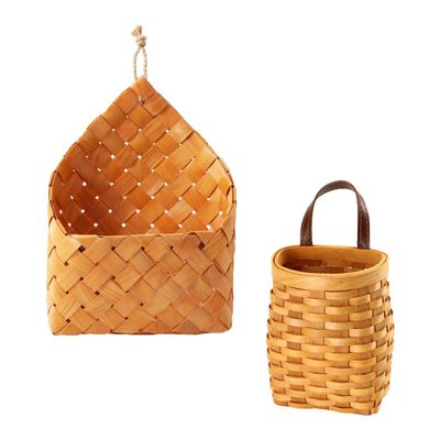 2pcs Wall Hanging Basket Hanging Wall Vegetable Basket Flower Vases Decorative Wicker Baskets Hand- Woven Storage Basket Handmade Rattan Basket Wall Baskets Apron Wooden Household