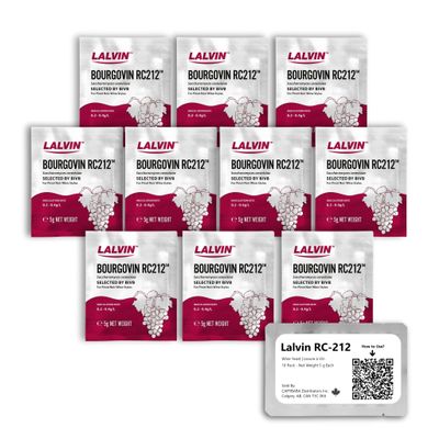 Lalvin RC-212 Wine Yeast (10 Pack) - Make Wine Cider Mead Kombucha At Home - 5 g Sachets - Saccharomyces cerevisiae - Sold by CAPYBARA Distributors Inc.