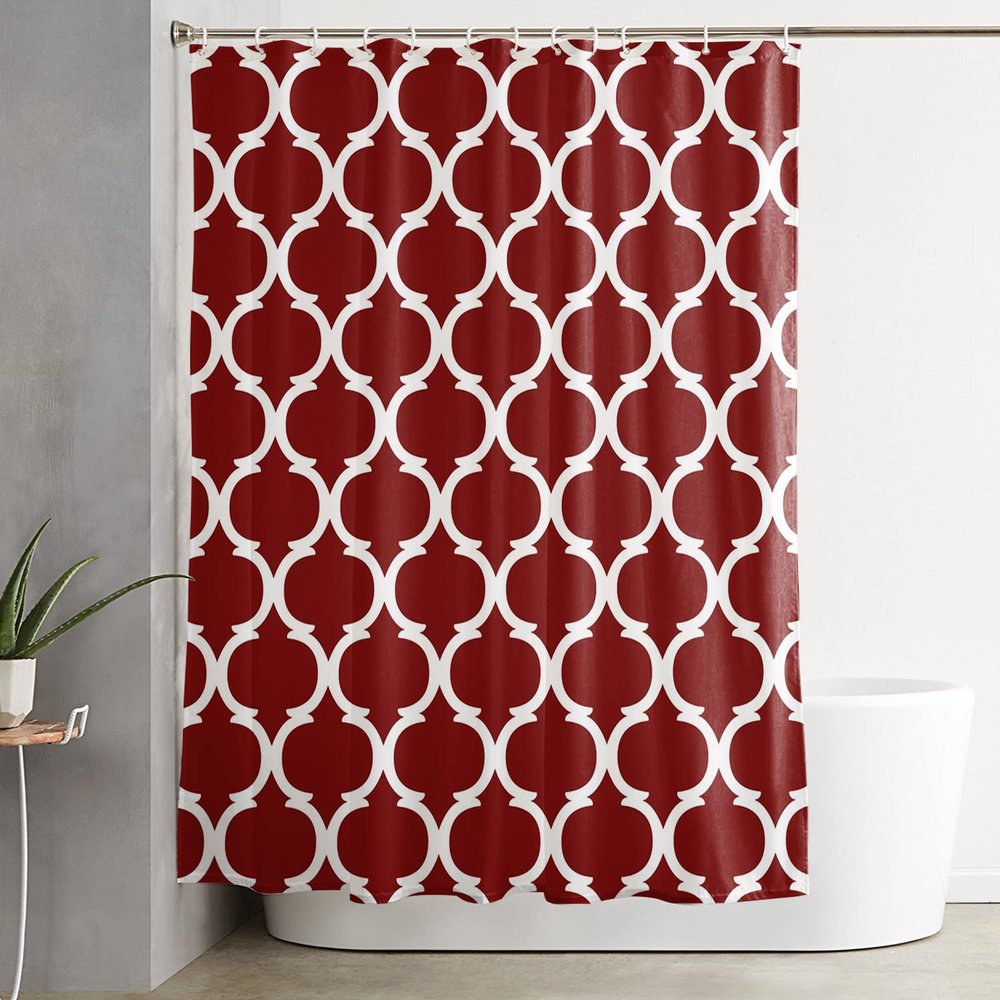ZFUNCING Shower Curtain for Bathroom Moroccan Burgundy Red Geometric Abstract Art Waterproof Bath Curtains Grommet Shower Curtains with Hooks for Bathtubs Toilet Decor 60x72In Retro Lattice Seamless