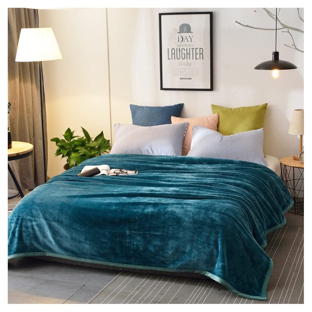 Blanket Queen Size Large Soft Warm Shaggy Blanket Sofa Double King Bed Blanket Travel Pillows (Color : Green, Size : 150x200cm)