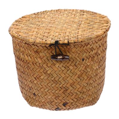 Woven Seagrass Storage Box with Lid Desktop Organizer Basket for Office Bathroom & Home Decor 7.1 X 7.1 X 4.7 Inches Ideal for Cosmetics Snacks Storage