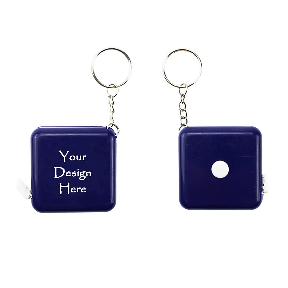 Muka 100 Pcs Custom Dual-Scale Tape Measure Keychain, 60 in/150cm Personalized Tape Measure-Blue-Full Color Print