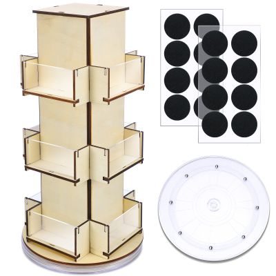 Amyhill Rotating Display Stand, 3 Tier Wooden Sticker 4 Sided Card Display Stand Rack for Vendors Coasters Jewelry Retail Trade Show Showcase(Wood)