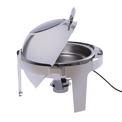 Roll Top Chafing Dish Buffet Set - Round Stainless Steel Buffet Server Kit Food Pan 6.3qt, Professional Chaffing Server Set for Catering Rolling Buffet Servers and Warmers