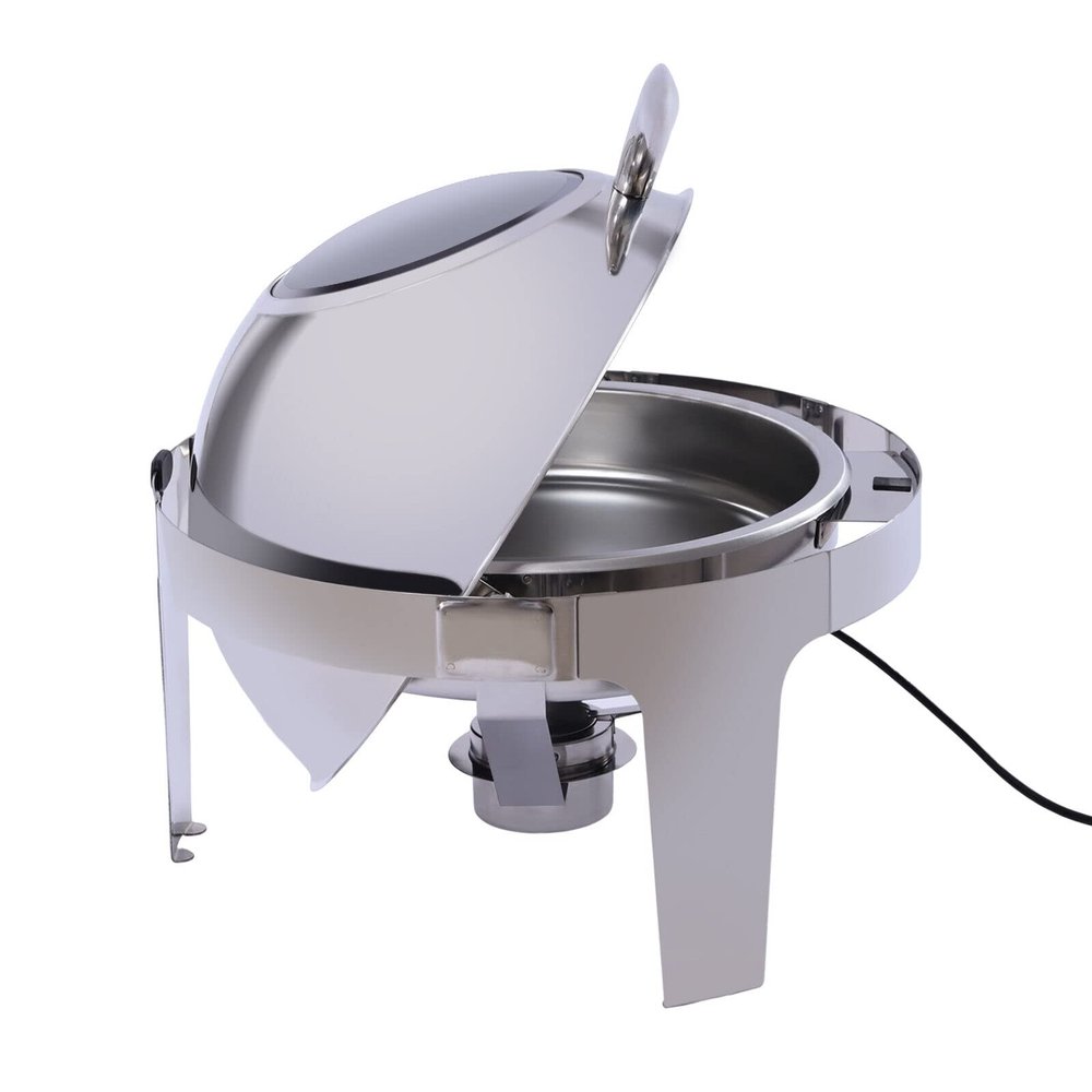 Roll Top Chafing Dish Buffet Set - Round Stainless Steel Buffet Server Kit Food Pan 6.3qt, Professional Chaffing Server Set for Catering Rolling Buffet Servers and Warmers