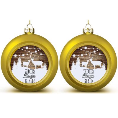Customized Text Christmas Balls 2022, Personalized Printing Christmas Engagement Wedding Anniversary Keepsake Ornament Gift, Type7, 2.4" Golden 2PCS