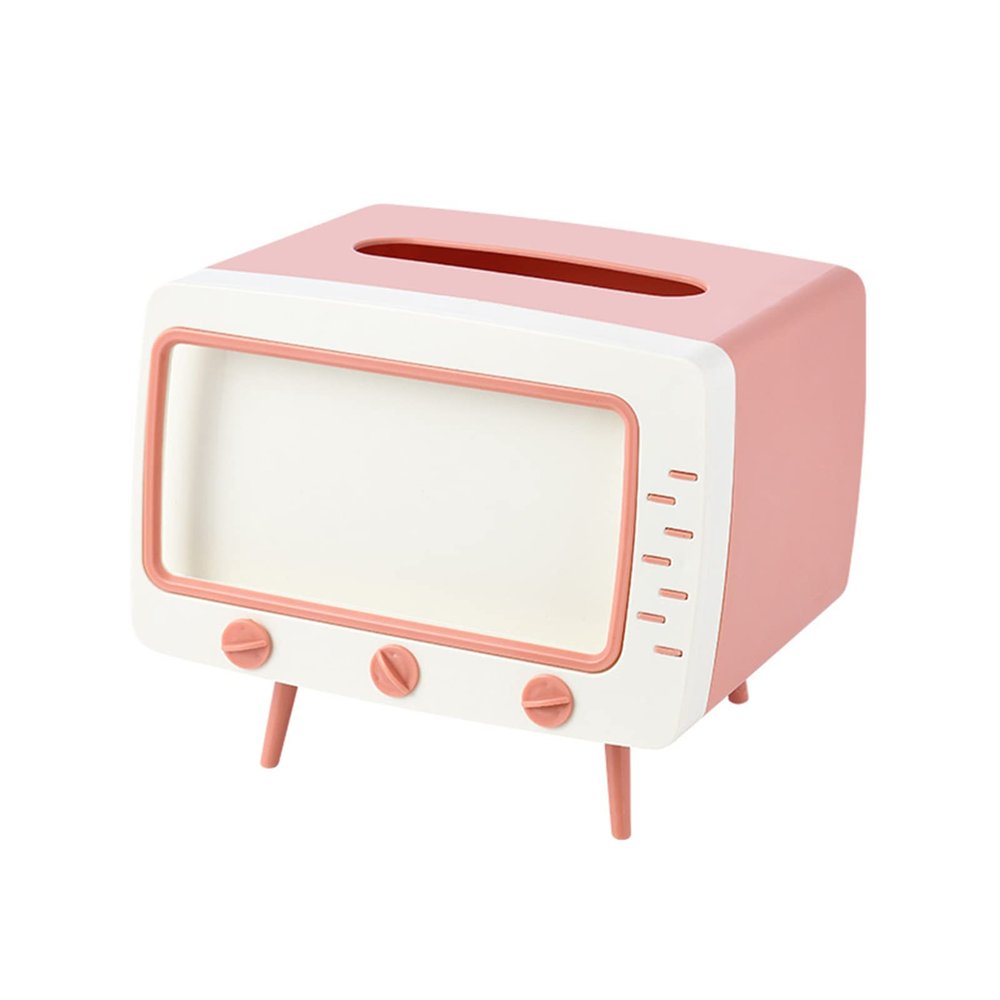 apott Retro TV Tissue Box Facial Dispenser Cover Holder with Phone Stand Innovative Table Centerpiece for Bedroom Home Office Pink