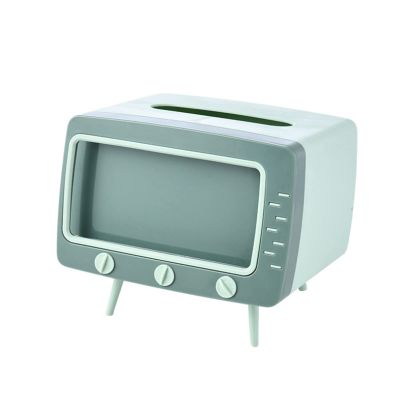 apott Retro TV Tissue Box Facial Dispenser Cover Holder with Phone Stand Innovative Table Centerpiece for Bedroom Home Office Green