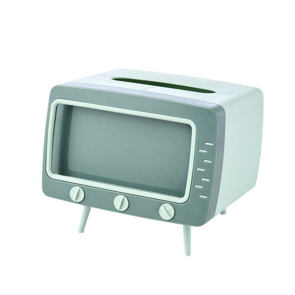 apott Retro TV Tissue Box Facial Dispenser Cover Holder with Phone Stand Innovative Table Centerpiece for Bedroom Home Office Green