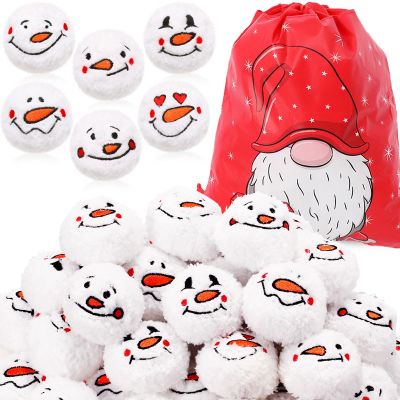 Zubebe 72 Pieces Snowball Fun Set Snowmen Balls Fake Cute Fight Smile Face Snowball with a Bag for Indoor Winter Adults Snowmen Ball Fight Christmas Party Decor, 6 Style(2.8 Inch,Classic)
