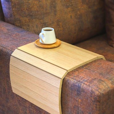 Wooden Sofa Tray, Sofa Arm Table, Couch Tray for Arm, Sofa Side Table, Couch Armrest Tray, Sofa Arm Tray, Sofa Arm Coffee Table Cup Holder | Best Home Gift (Oak, 17.6x10 in)