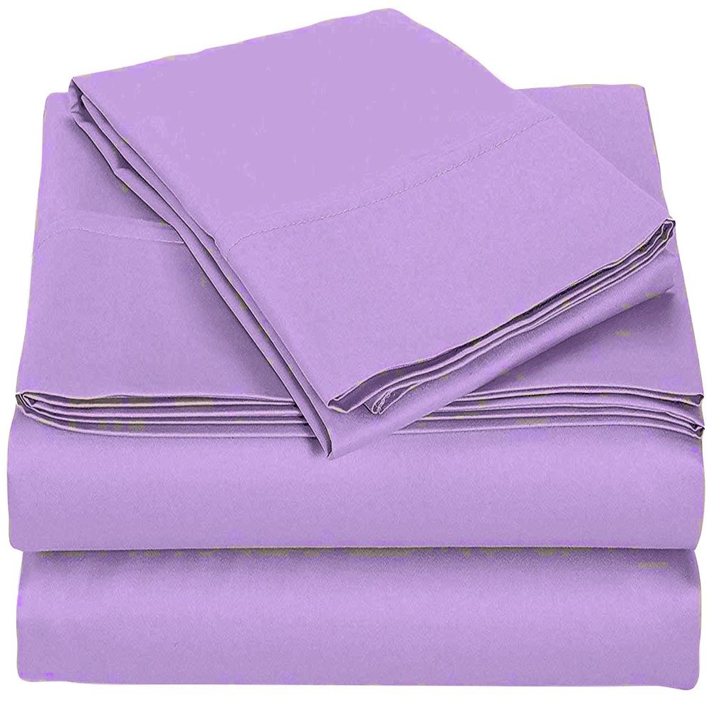 Silver Cotton 100% Egyptian Cotton 3-Piece Fitted Sheet Set 10 inch Deep Pocket 1000 Thread Count Soft & Silky Solid Pattern Size Twin XL, Lavender
