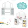INFANS Kids Vanity, 2 in 1 Princess Makeup Desk Set with Tri-Folding Detachable Mirror, Large Storage Shelves, Wooden Dressing Table,Pretend Play Vanity Set for Girls view 4