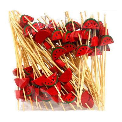 100Pcs Disposable Bamboo Skewers Food Picks Buffet Cupcake Fruit Fork Party Cake Dessert Salad Vegetable Sticks Toothpick Skewer Party Christmas Halloween Decoration ( Color : B watermelon )