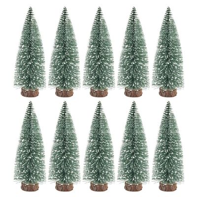 10pcs Christmas Trees Snow Covered Pine Ornaments Home Party Bar Tabletop Decor Christmas Village Display