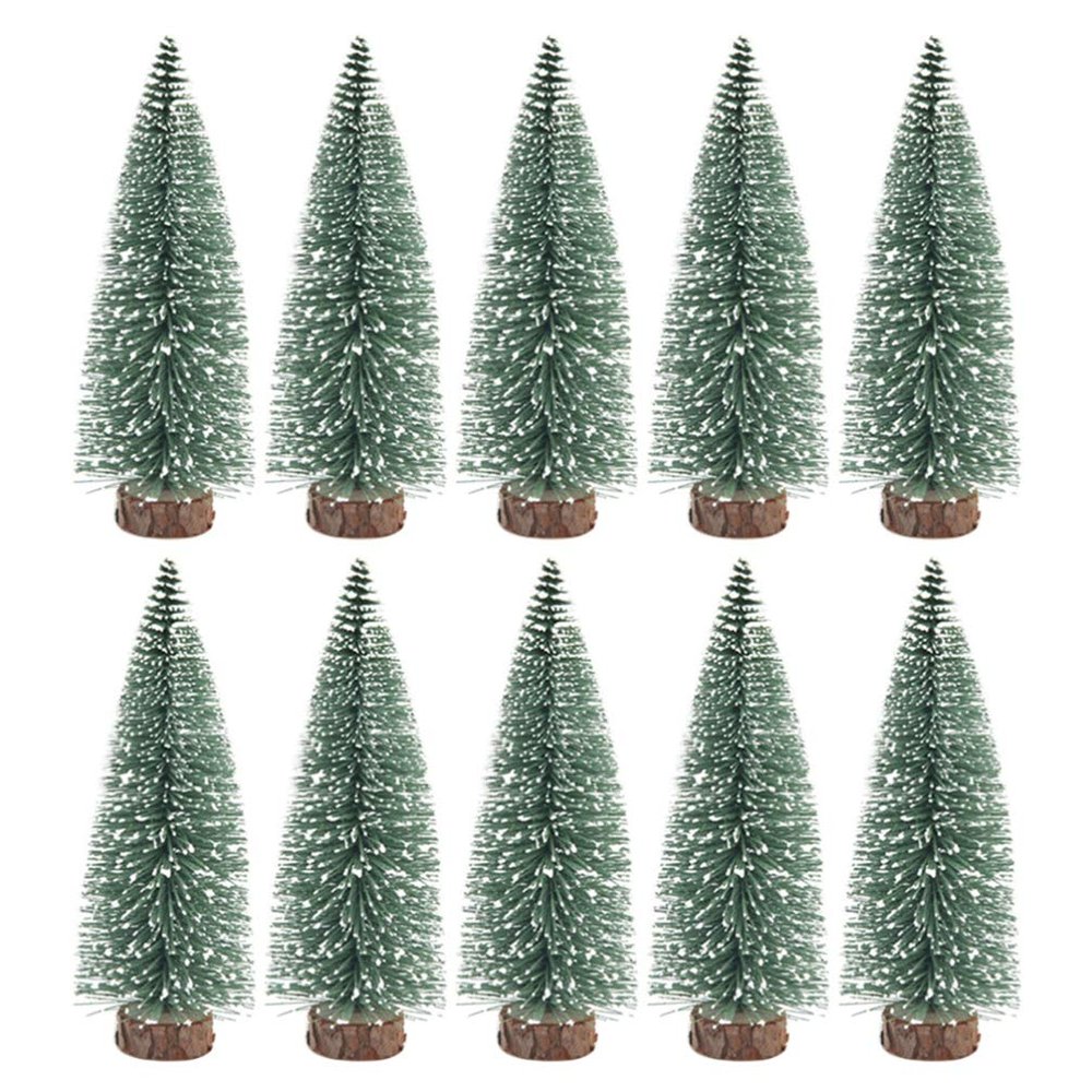 10pcs Christmas Trees Snow Covered Pine Ornaments Home Party Bar Tabletop Decor Christmas Village Display