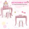 Costzon Kids Vanity Set with Mirror, 2 in 1 Princess Makeup Dressing Table w/Detachable Top, Toddler Vanity with 360 Rotating Mirror, Drawer & Stool, Vanity Set for Little Girls, Pink view 2