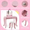 Costzon Kids Vanity Set with Mirror, 2 in 1 Princess Makeup Dressing Table w/Detachable Top, Toddler Vanity with 360 Rotating Mirror, Drawer & Stool, Vanity Set for Little Girls, Pink view 4
