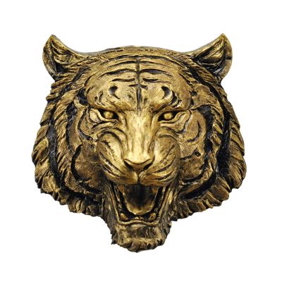 Wall Sculptures 3D Antique Copper Realistic Tiger Head Wall Sculpture, Animal Head Statues For Home Wall Decoration, Wall Mount Taxidermy Head