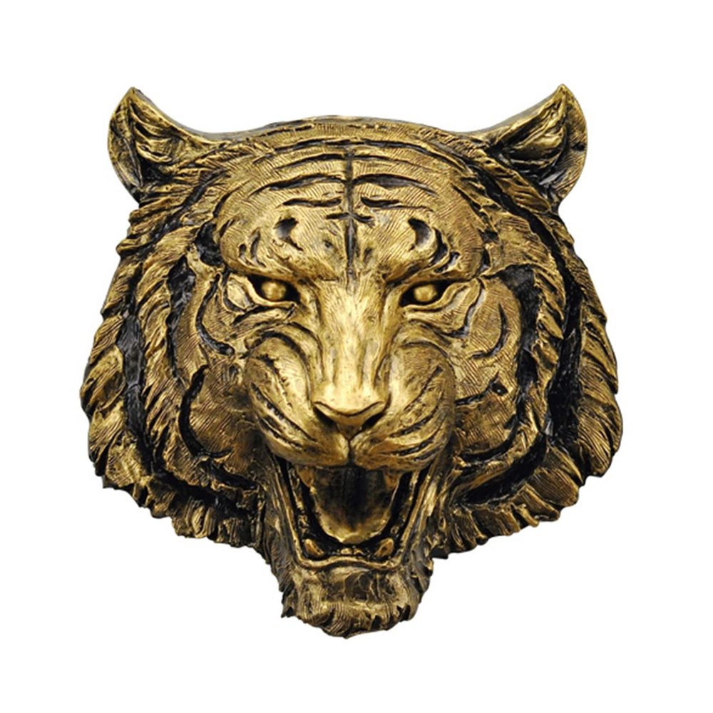 Wall Sculptures 3D Antique Copper Realistic Tiger Head Wall Sculpture, Animal Head Statues For Home Wall Decoration, Wall Mount Taxidermy Head