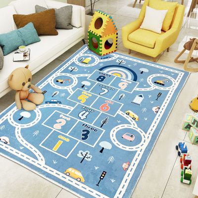 Abeigoi Kids Play Mat 4x6Ft Large Hopscotch Car Rug for Boys Bedroom Playroom Carpet Soft Classroom Educational Learning Area Children Rug, Blue