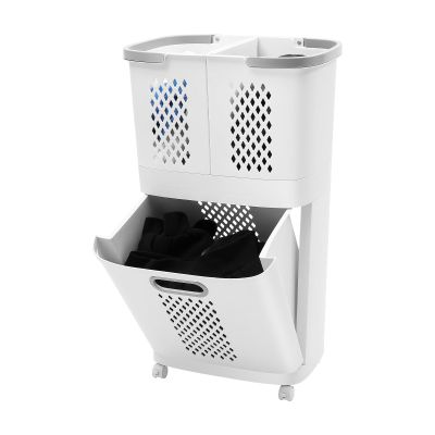 2-layer Laundry Baskets, Sorter Clothes Storage Organizer Rolling Cart Shelf Laundry Hamper, Movable Household Laundry Basket, Floor-Standing Large Hand-Held Laundry Basket For Home Use