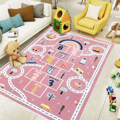 Abeigoi Kids Carpet Hopscotch Play Rug Mat 4x6Ft Large Area Rug Car Rug Hopscotch Mat for Kids Girls Nonslip Children Numbers Educational Throw Rugs for Girls Bedroom Decor, Pink