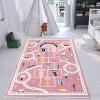Abeigoi Kids Carpet Hopscotch Play Rug Mat 4x6Ft Large Area Rug Car Rug Hopscotch Mat for Kids Girls Nonslip Children Numbers Educational Throw Rugs for Girls Bedroom Decor, Pink view 3