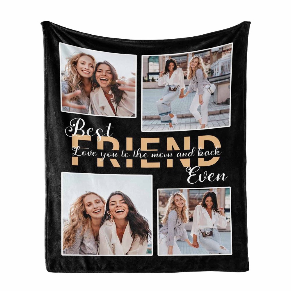 MyPupSocks Custom Friend Blanket with Photo Collage & Love Message, Personalized Photo Throw Blanket 60"x80" for Best Friends Birthday (4 Collage, Made in USA)
